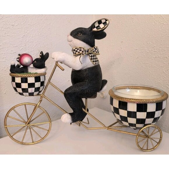 Mackenzie Childs Courtly Check Black White Radish Rabbits Bunny Tricycle Bicycle - Picture 1 of 9